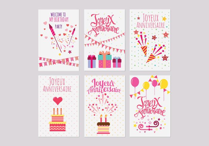 Birthday or Joyeux Anniversaire Vecteurs de cartes de voeux et d'invitation vecteur