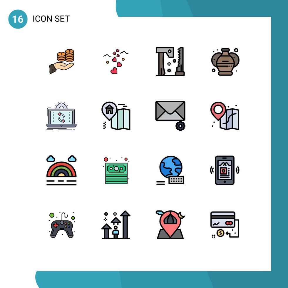 ensemble de 16 symboles d'icônes d'interface utilisateur modernes signes pour les outils d'art coeurs scie hache éléments de conception vectoriels créatifs modifiables vecteur