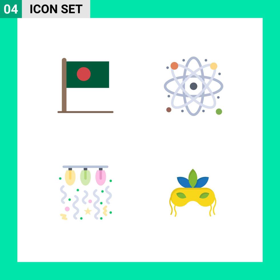 ensemble de 4 symboles d'icônes d'interface utilisateur modernes signes pour les éléments de conception vectoriels modifiables de lumière d'atome de pays d'ampoule asiatique vecteur