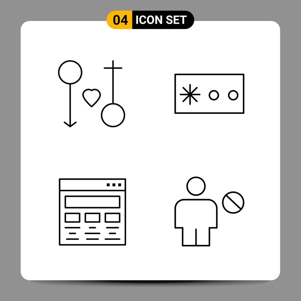 4 symboles de contour du pack d'icônes noires signes pour des conceptions réactives sur fond blanc 4 icônes définies vecteur