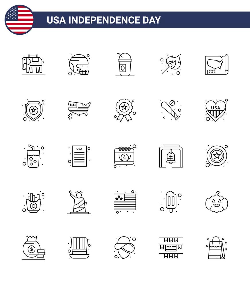 usa independance day line ensemble de 25 pictogrammes usa de match de carte united fire states modifiables usa day vector design elements