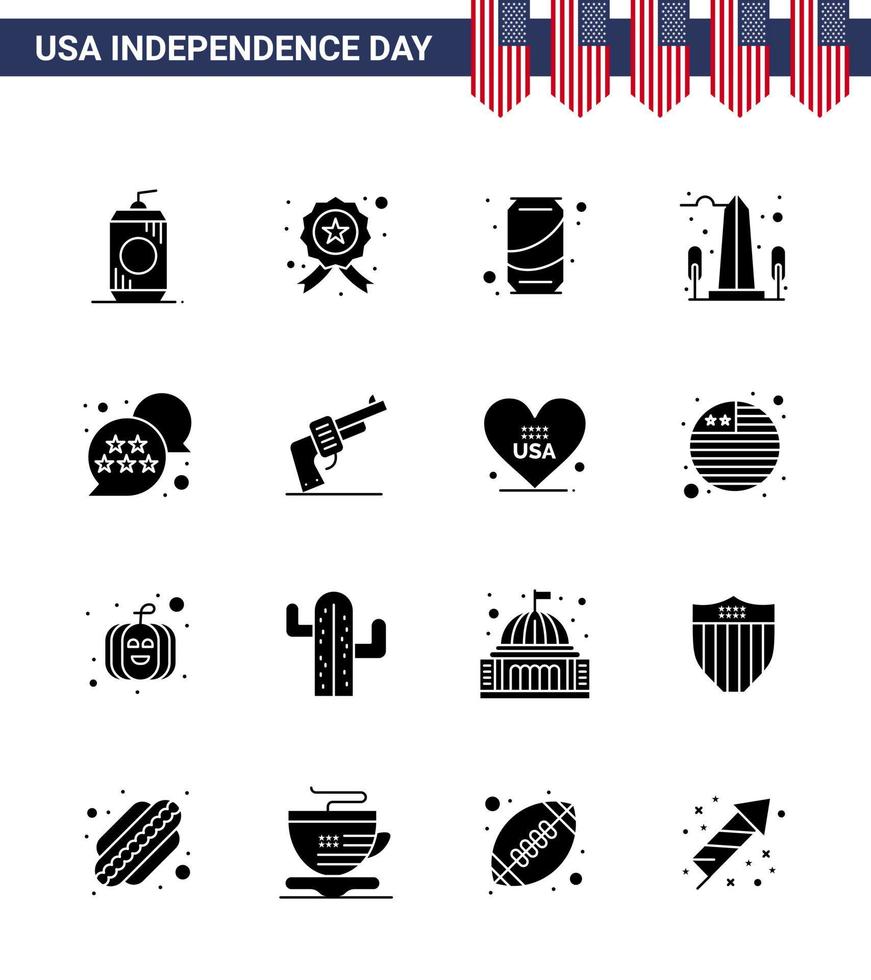 16 icônes créatives des États-Unis signes d'indépendance modernes et symboles du 4 juillet du drapeau des États-Unis vue de la bière repère modifiable éléments de conception vectorielle de la journée des États-Unis vecteur