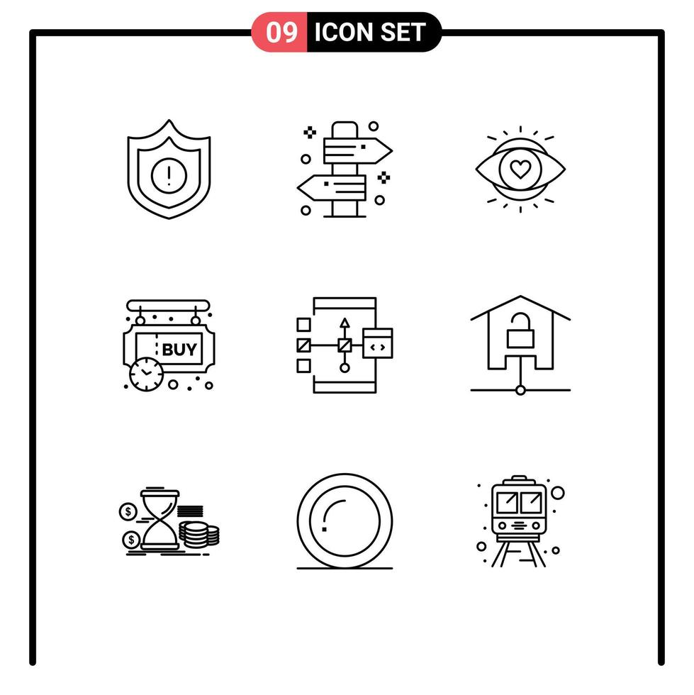9 icônes créatives signes et symboles modernes de l'application shopping eye en attendant le panneau de signalisation éléments de conception vectoriels modifiables vecteur