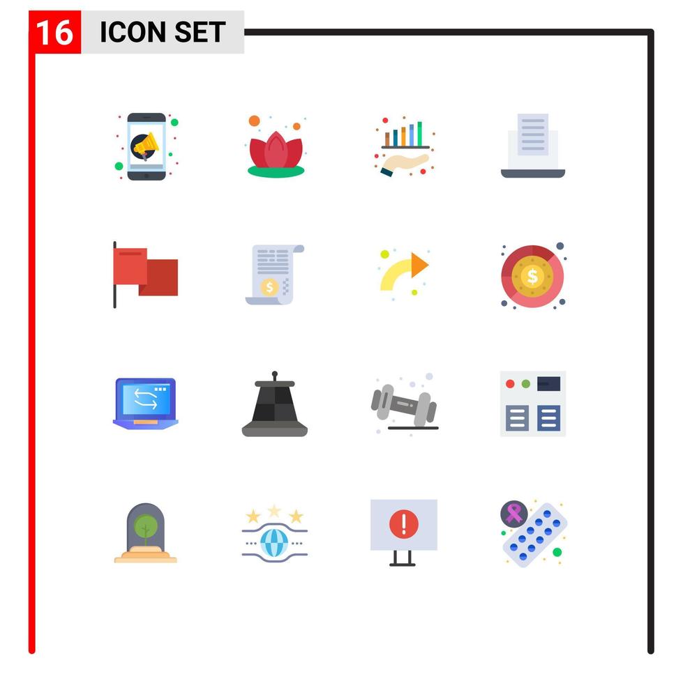 pack de 16 signes et symboles de couleurs plates modernes pour les supports d'impression Web tels que le fichier drapeau finance pays mail pack modifiable d'éléments de conception de vecteur créatif