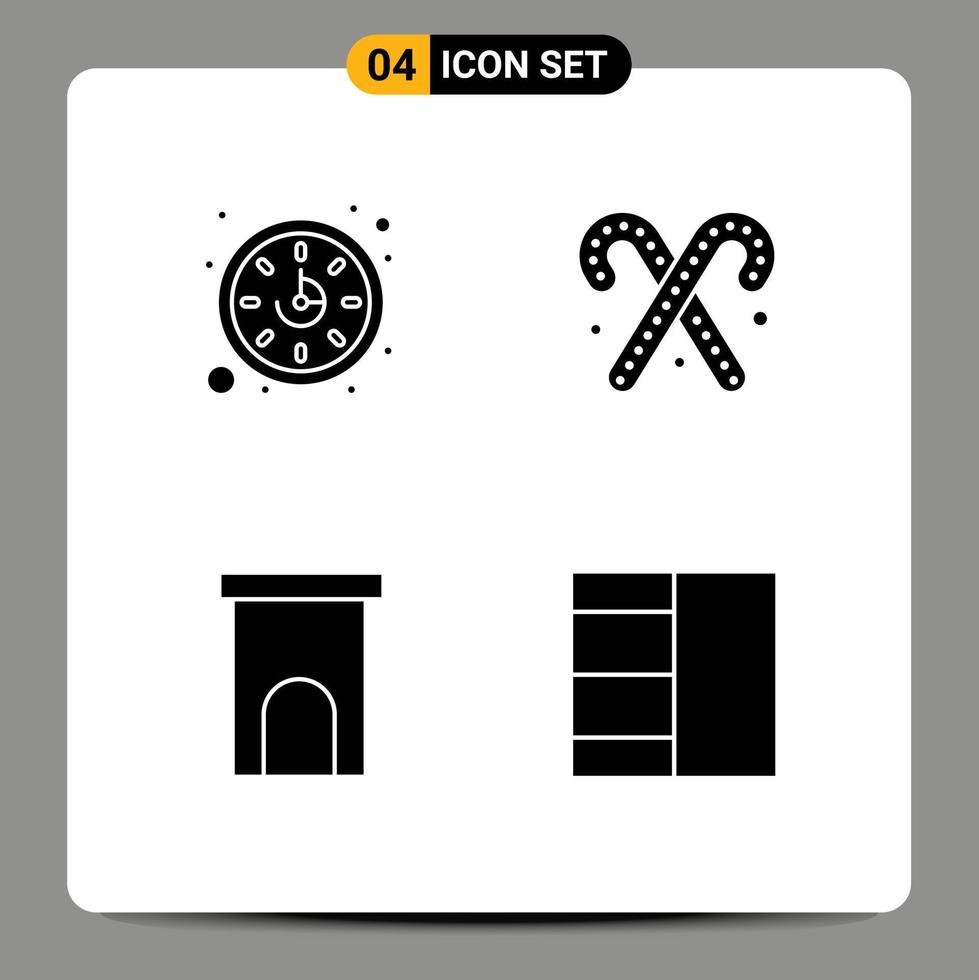 ensemble moderne de 4 pictogrammes de glyphes solides d'horloge maison bonbons canne en bonbon résidence éléments de conception vectoriels modifiables vecteur