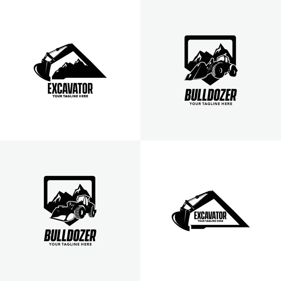 ensemble de modèles de conception de logo d'excavatrice et de bulldozer vecteur