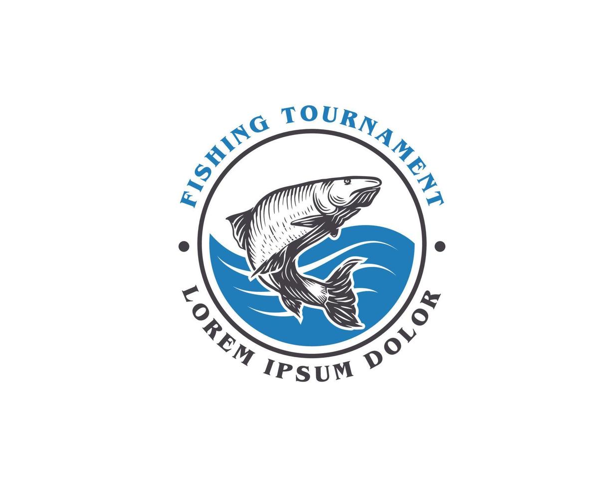 modèle de conception de logo arrondi de tournoi de pêche vecteur