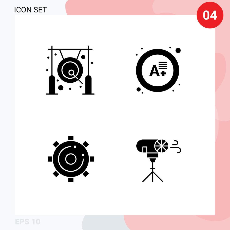 interface mobile glyphe solide ensemble de 4 pictogrammes d'éléments de conception vectoriels modifiables de la page de qualité gong des médias asiatiques vecteur