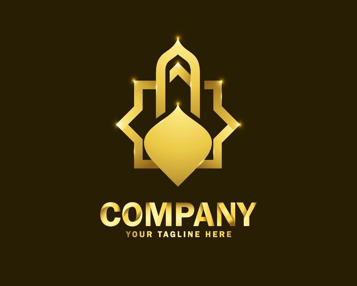 modèle de conception de logo de mosquée islamique d'or de luxe vecteur