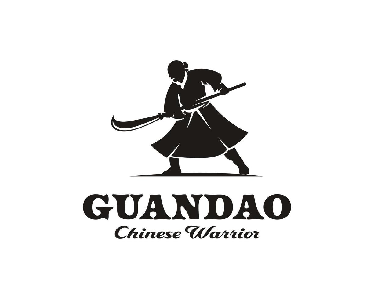 silhouette de guerrier chinois tenant un modèle de conception de logo d'épée de lance vecteur