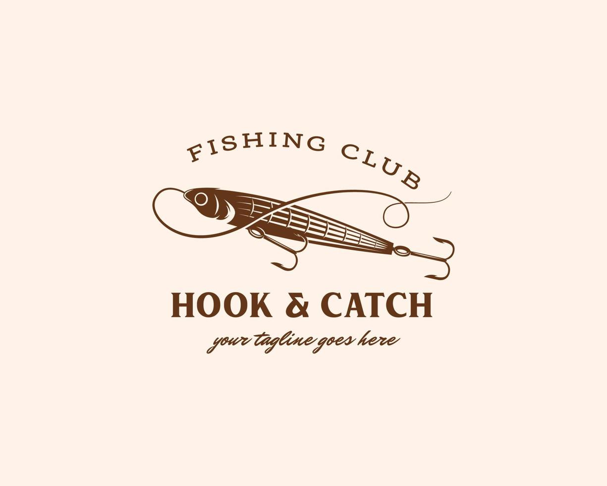 appâts de poisson pour le logo de la pêche. crochet et attraper le modèle de conception de logo de pêche vecteur