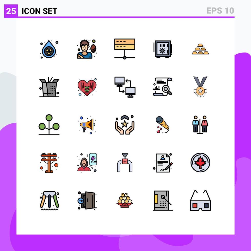 concept de couleur plate de 25 lignes remplies pour les sites Web mobiles et applications banque de dépôt de données sécurisée or éléments de conception vectoriels modifiables vecteur