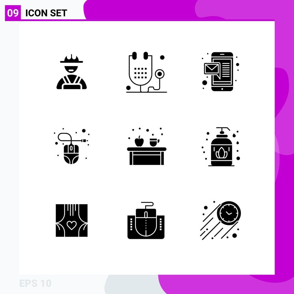 ensemble de 9 symboles d'icônes d'interface utilisateur modernes signes pour boire café e-mail souris souris d'ordinateur éléments de conception vectoriels modifiables vecteur