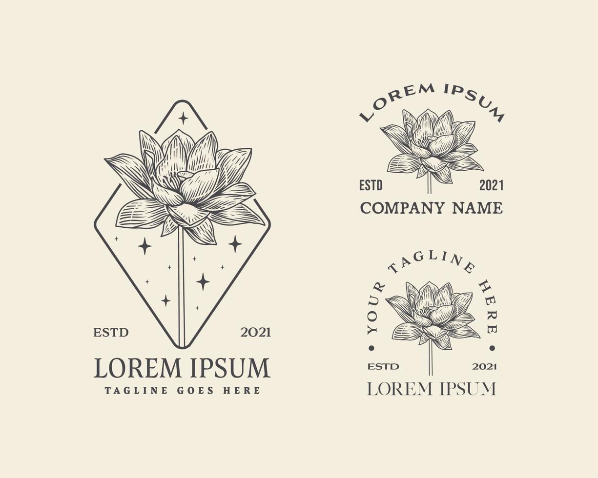 collection de signes vectoriels de fleurs abstraites ou de modèles de logo. illustration florale rétro avec une typographie élégante. logo féminin vecteur