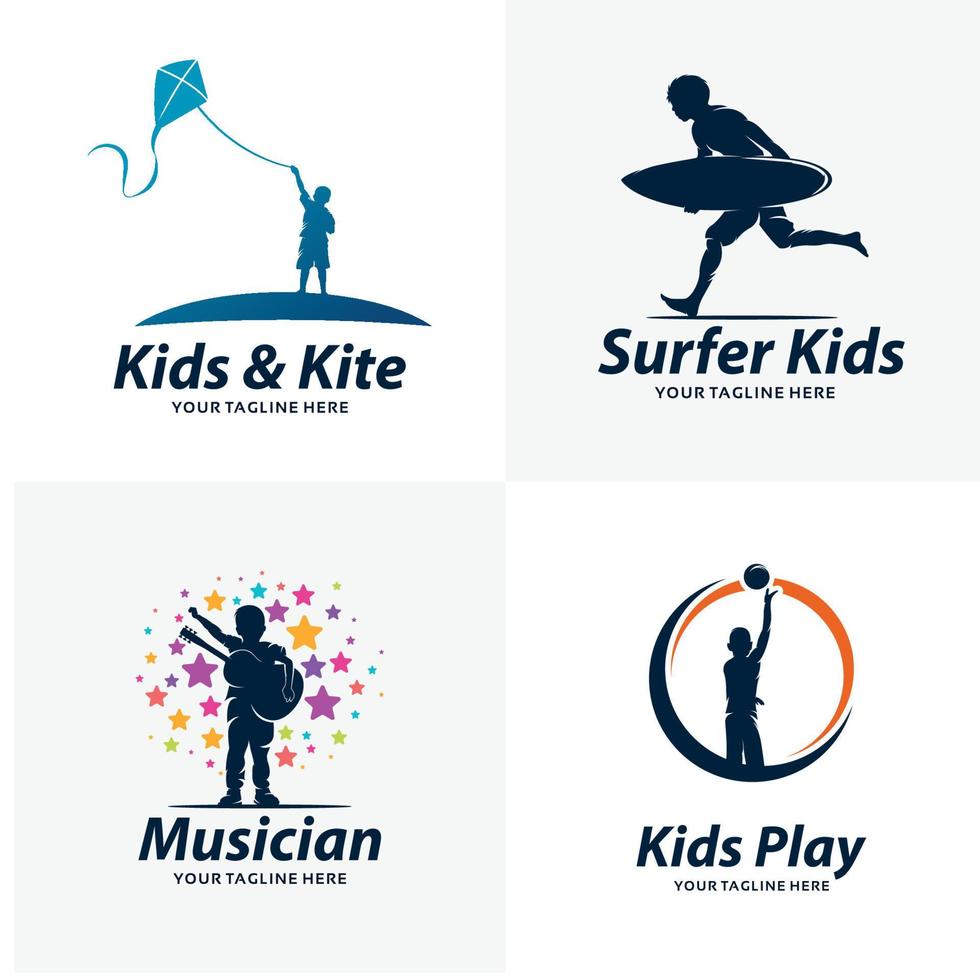 ensemble de modèles de conception de logo de jeu pour enfants vecteur