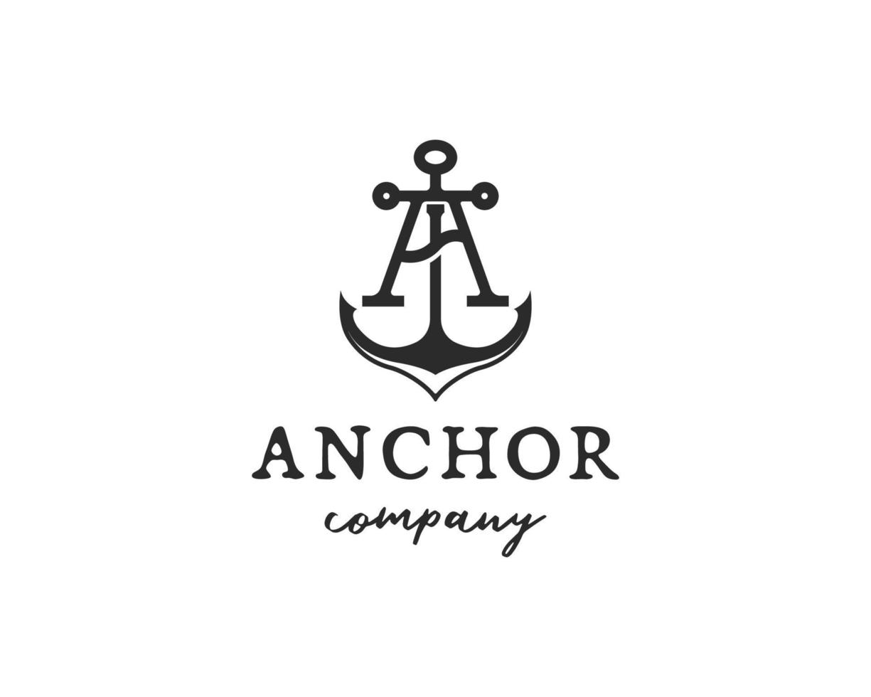 lettre un logo d'ancre. illustration de conception vectorielle de logo marin vintage maritime d'ancre, concept de marine de transport d'eau lourde vecteur