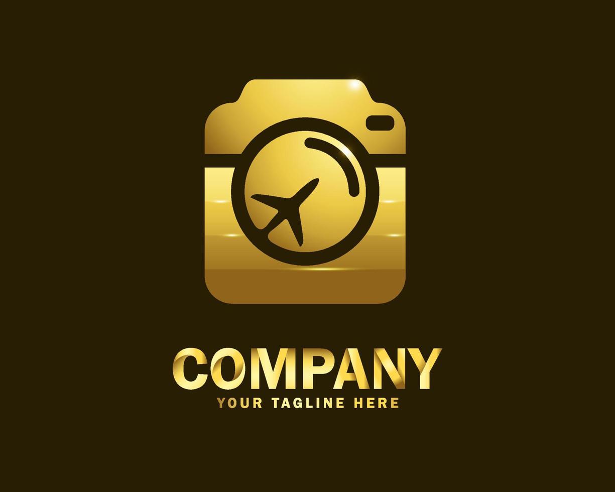 modèle de conception de logo de photographie de voyage en or de luxe vecteur