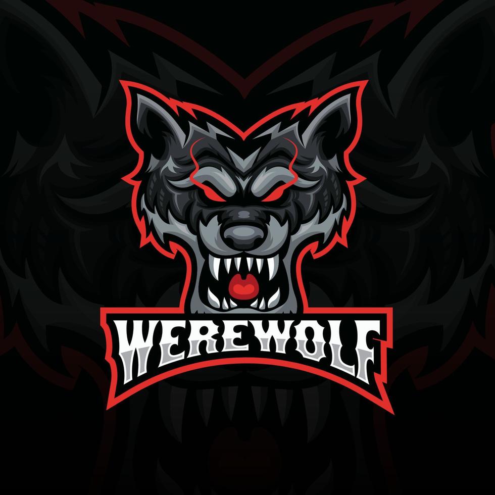 logo esport mascotte tête de loup en colère noir et rouge. création de logo tête de loup vue de face vecteur