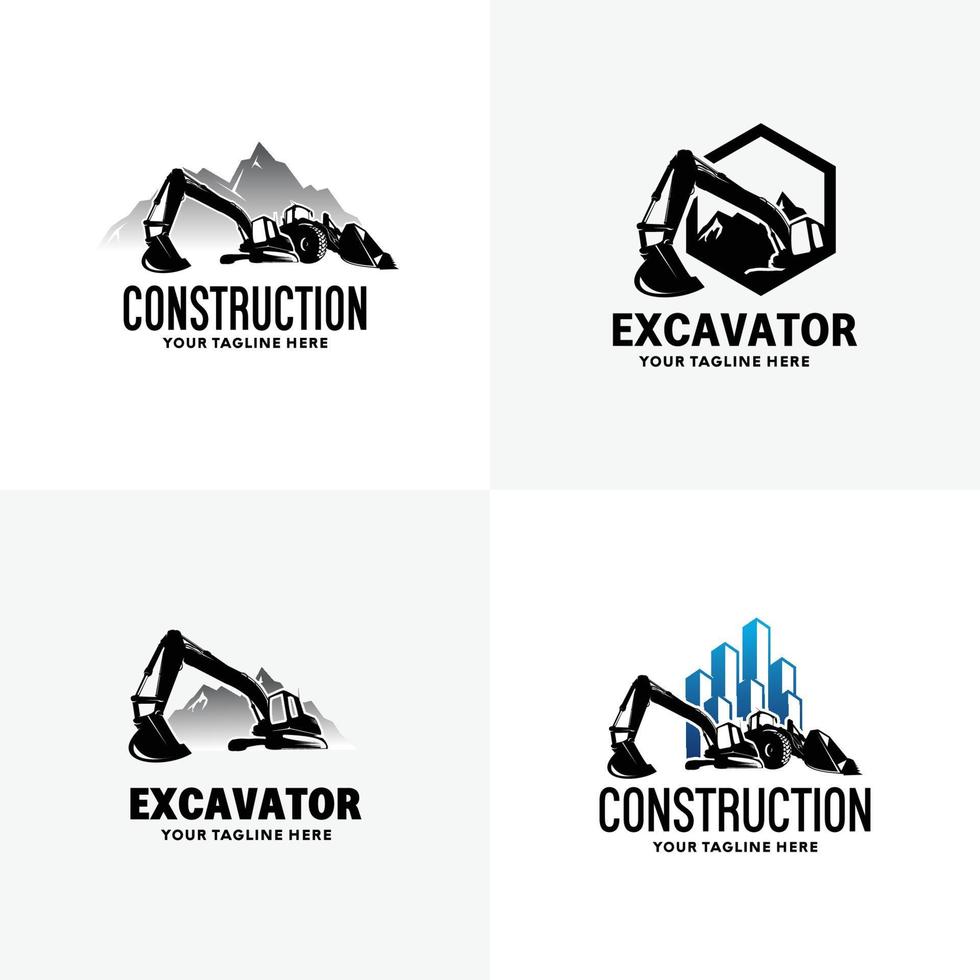 ensemble de modèles de conception de logo d'excavatrice et de bulldozer vecteur