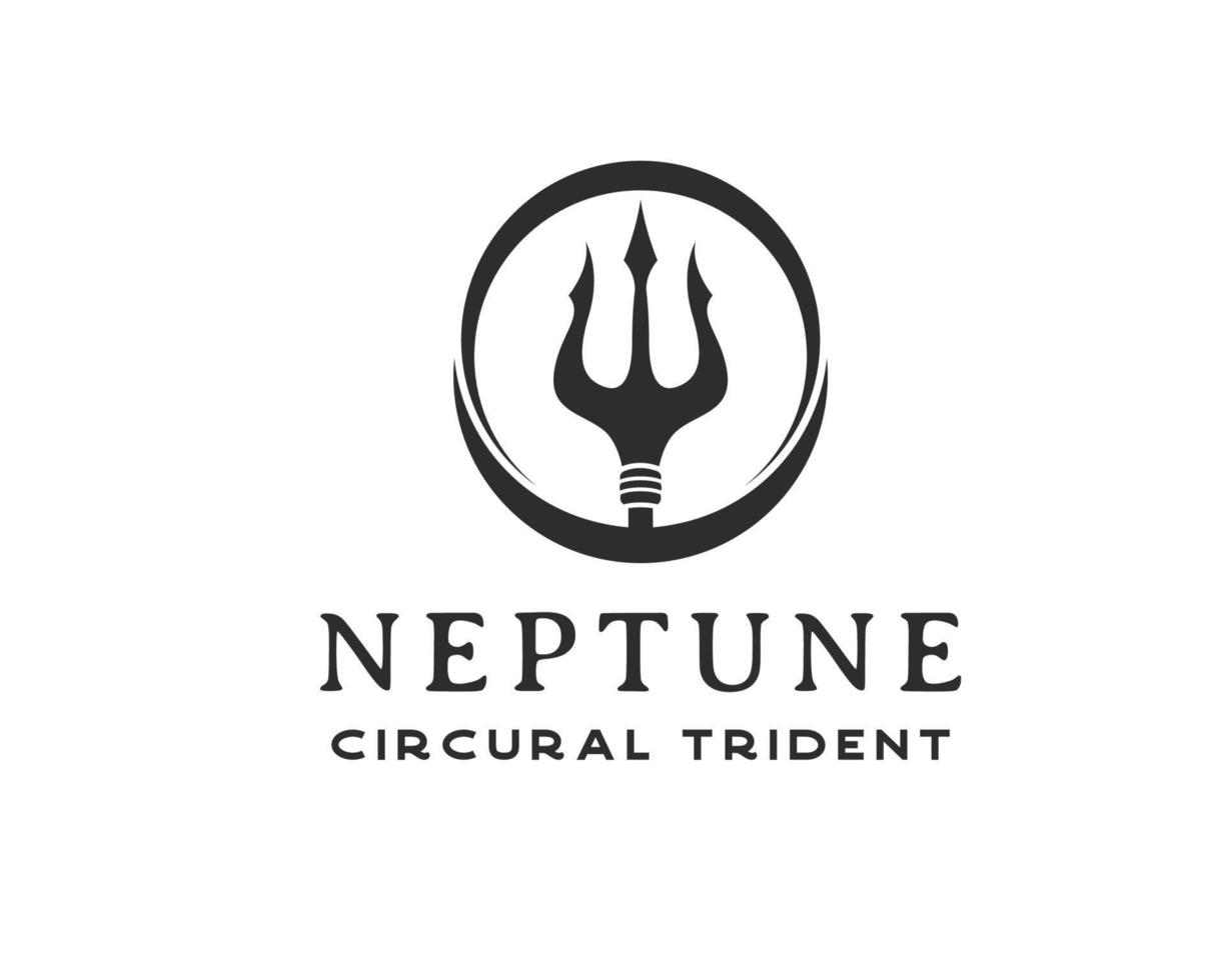 logo trident noir vintage. modèle de conception de logo trident circulaire neptune vecteur