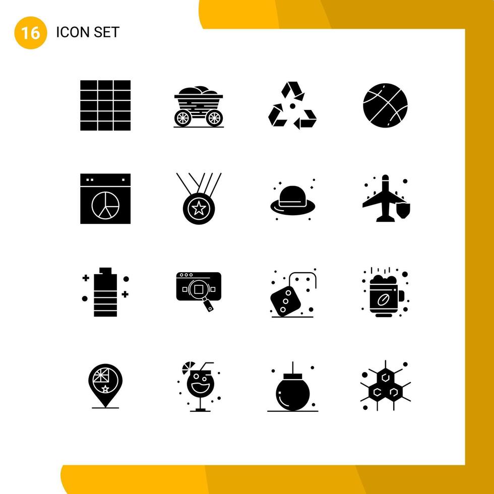 16 glyphes solides vectoriels thématiques et symboles modifiables du tableau de mise en page environnement éducation boule éléments de conception vectoriels modifiables vecteur