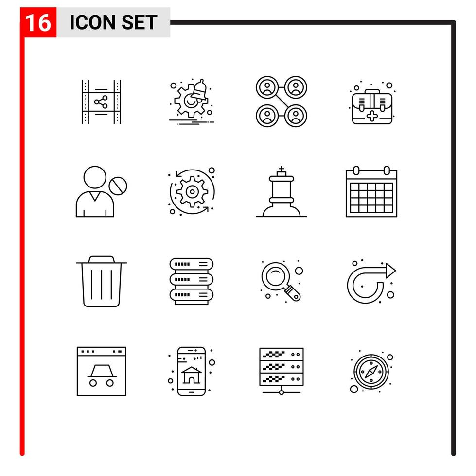 aperçu de l'interface mobile ensemble de 16 pictogrammes d'éléments de conception vectoriels modifiables de premiers soins de temps de kit humain vecteur