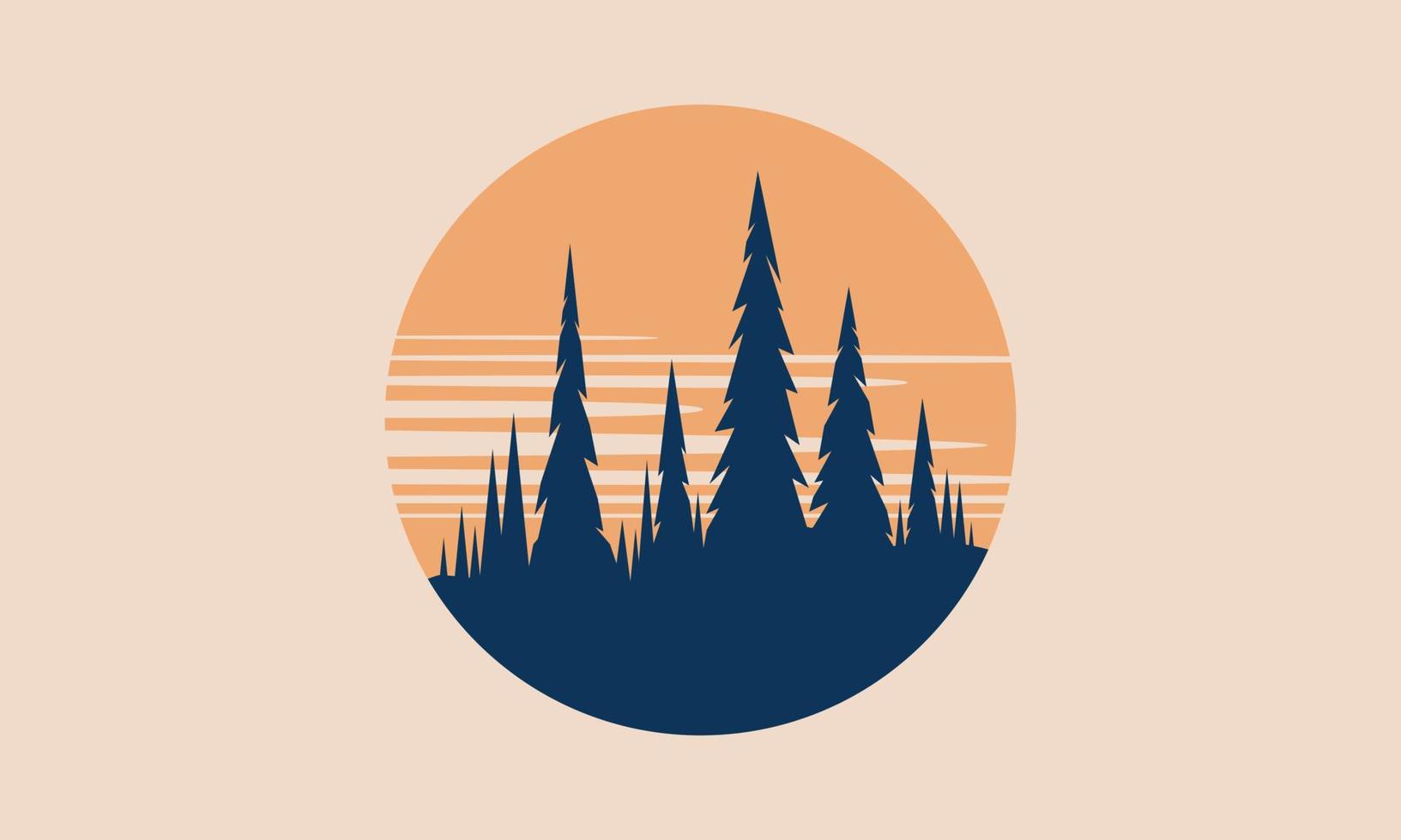 forêt coucher de soleil paysage carte postale rétro illustration vectorielle vecteur