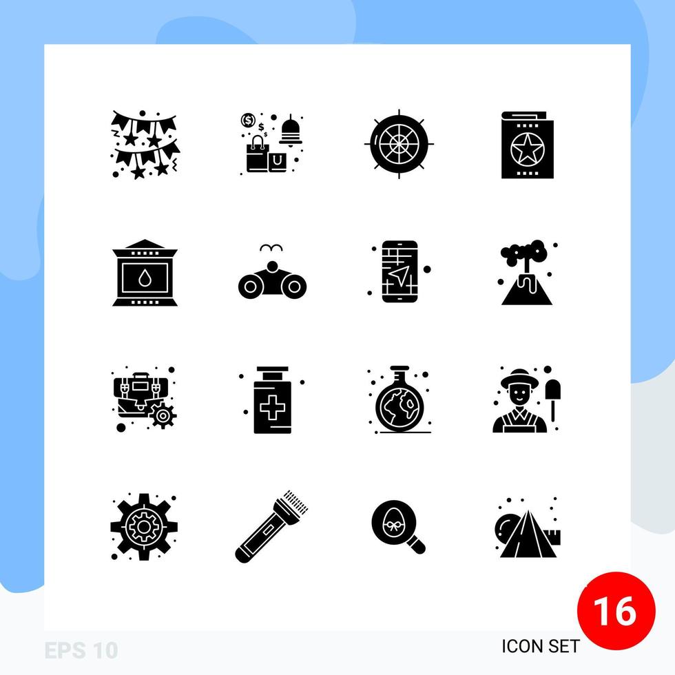 ensemble moderne de 16 pictogrammes de glyphes solides de connaissances éducation shopping livre navire éléments de conception vectoriels modifiables vecteur