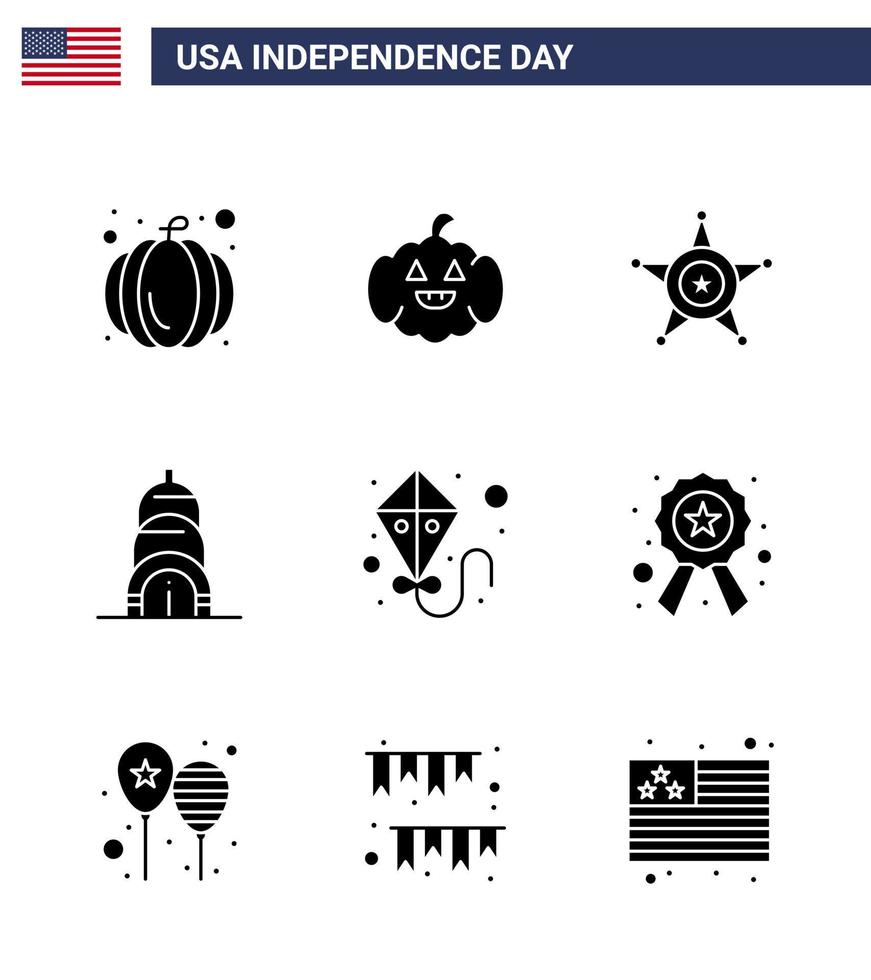 joyeux jour de l'indépendance 9 pack d'icônes de glyphes solides pour le web et l'impression police étoile volante été usa éléments de conception vectoriels modifiables usa day vecteur