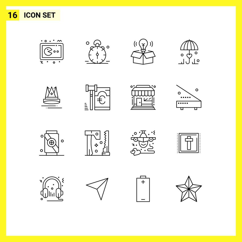 aperçu de l'interface mobile ensemble de 16 pictogrammes d'idée d'assurance de cloche de parapluie d'amour éléments de conception vectoriels modifiables vecteur