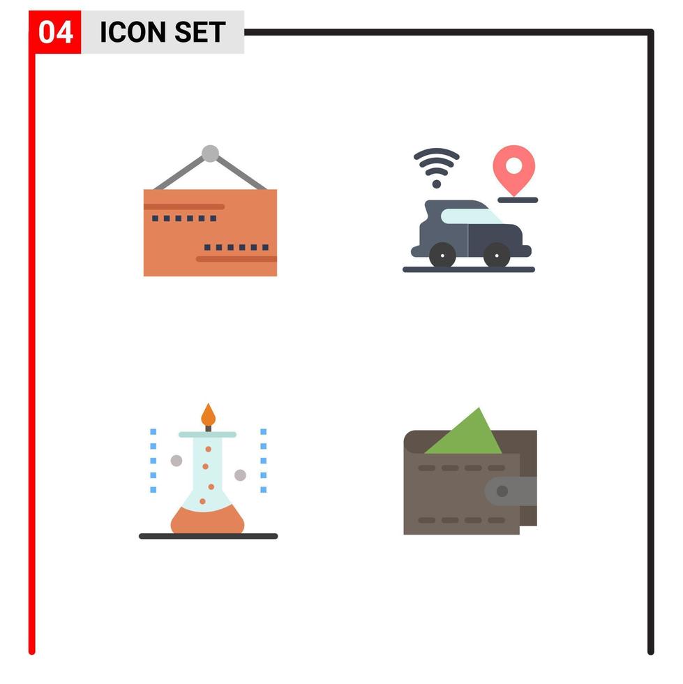 ensemble de 4 icônes vectorielles à plat sur la grille pour le panneau de recherche de laboratoire signe carte expérience scientifique éléments de conception vectoriels modifiables vecteur