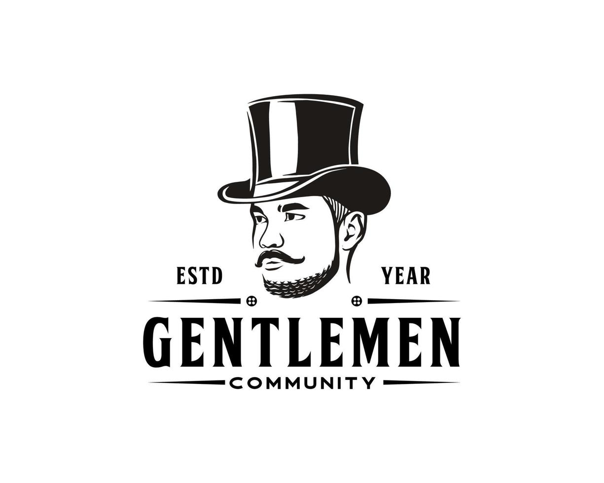 jeune gentleman chapeau haut de forme logo vintage vecteur