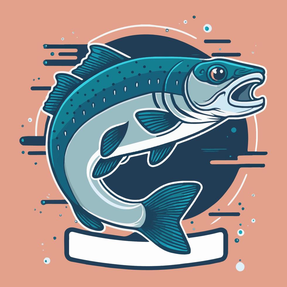 illustration de pêche au saumon vintage pour logo, emblème, mascotte ou affiche vecteur