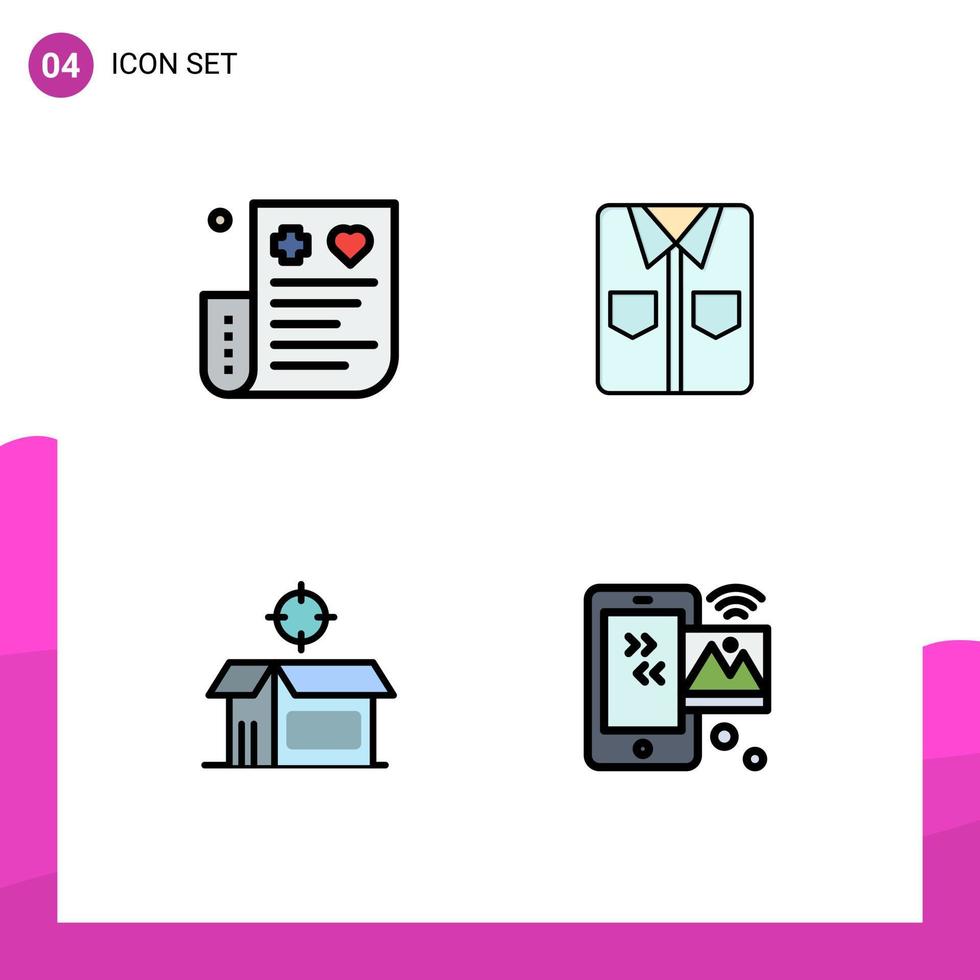 interface mobile fillline plat couleur ensemble de 4 pictogrammes de facture produit ouvert chemise fraise boîte ouverte éléments de conception vectoriels modifiables vecteur