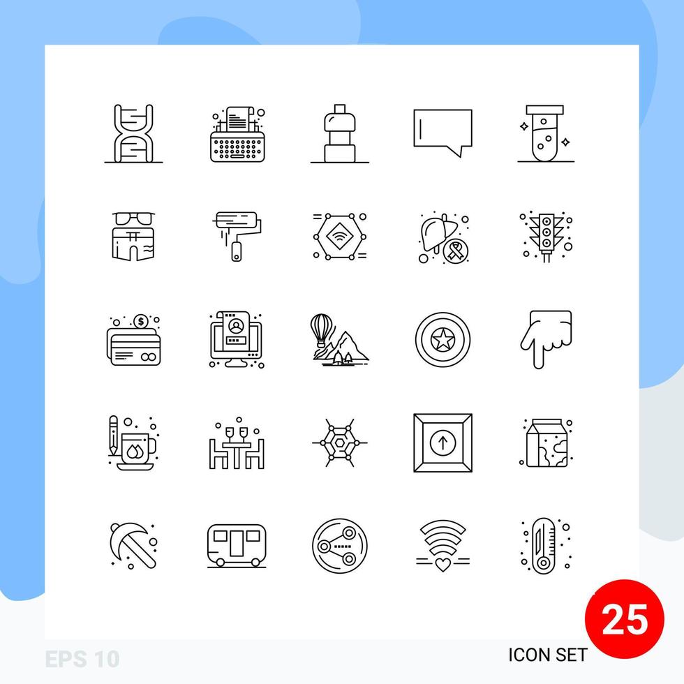 ensemble moderne de 25 lignes et symboles tels que des éléments de conception vectorielle modifiables de bulle de message d'écrivain de tube à essai vecteur