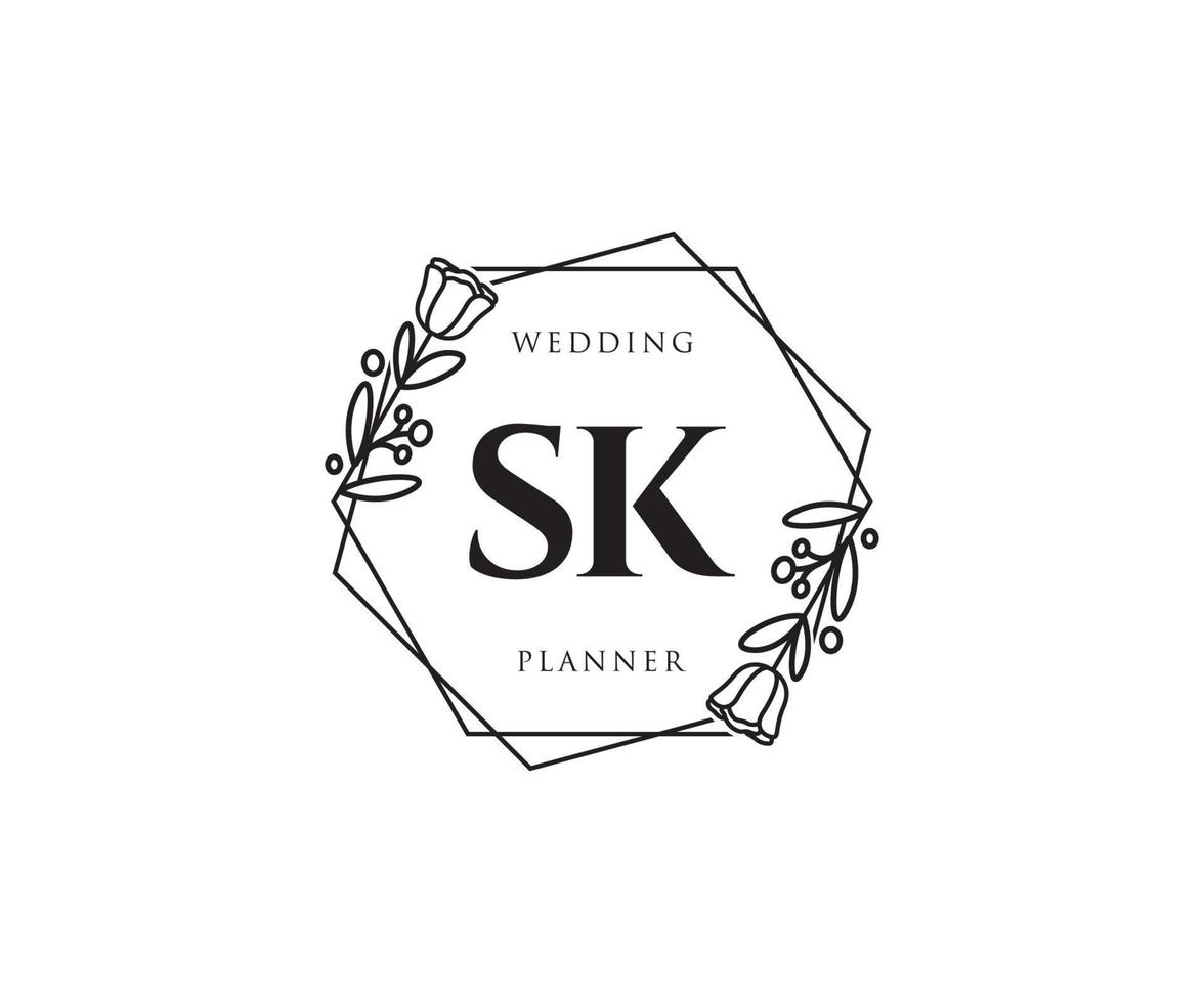 logo féminin sk initial. utilisable pour les logos nature, salon, spa, cosmétique et beauté. élément de modèle de conception de logo vectoriel plat.