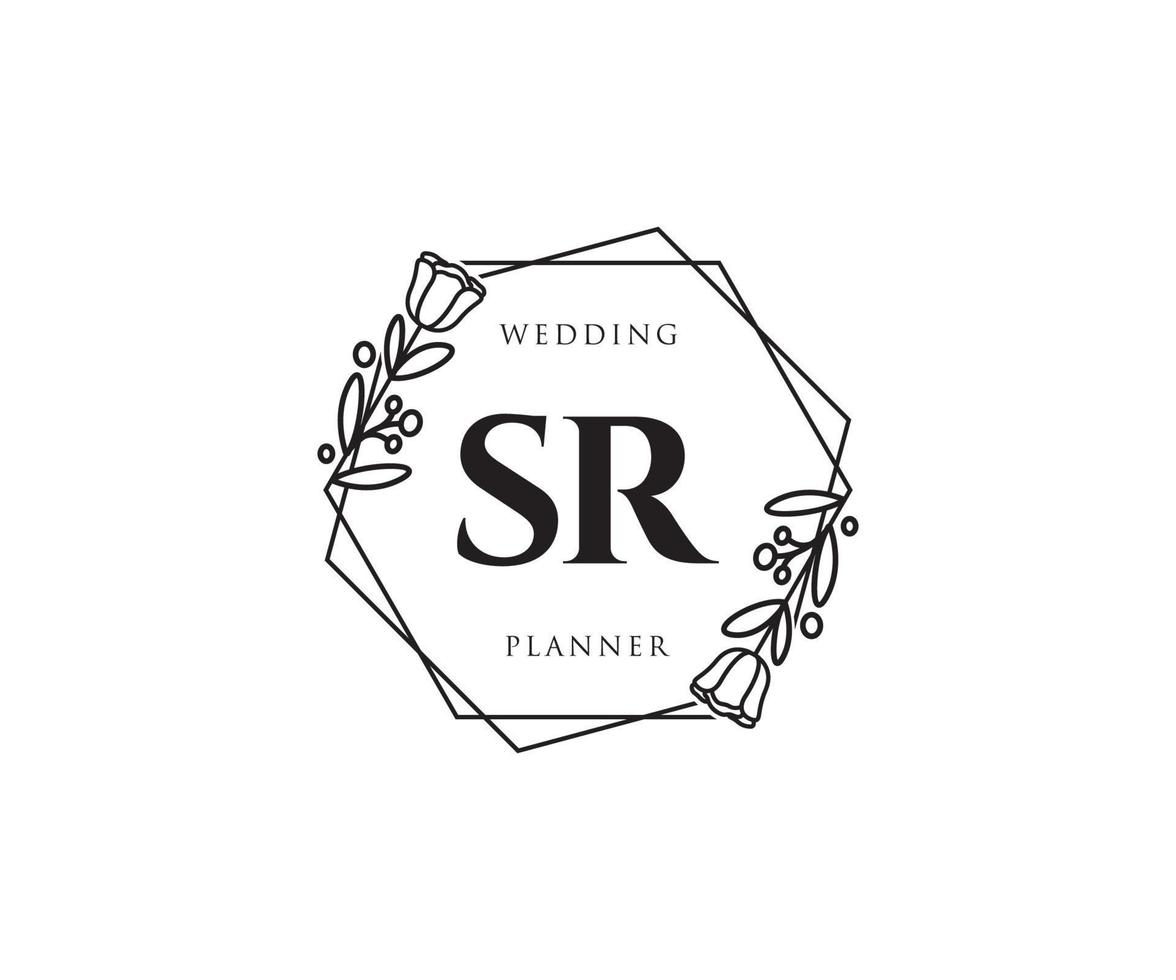 logo initial féminin sr. utilisable pour les logos nature, salon, spa, cosmétique et beauté. élément de modèle de conception de logo vectoriel plat.