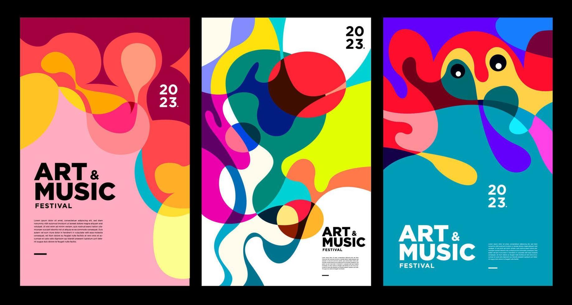 affiche et modèle de couverture du festival d'art et de musique coloré d'été 2023 vecteur