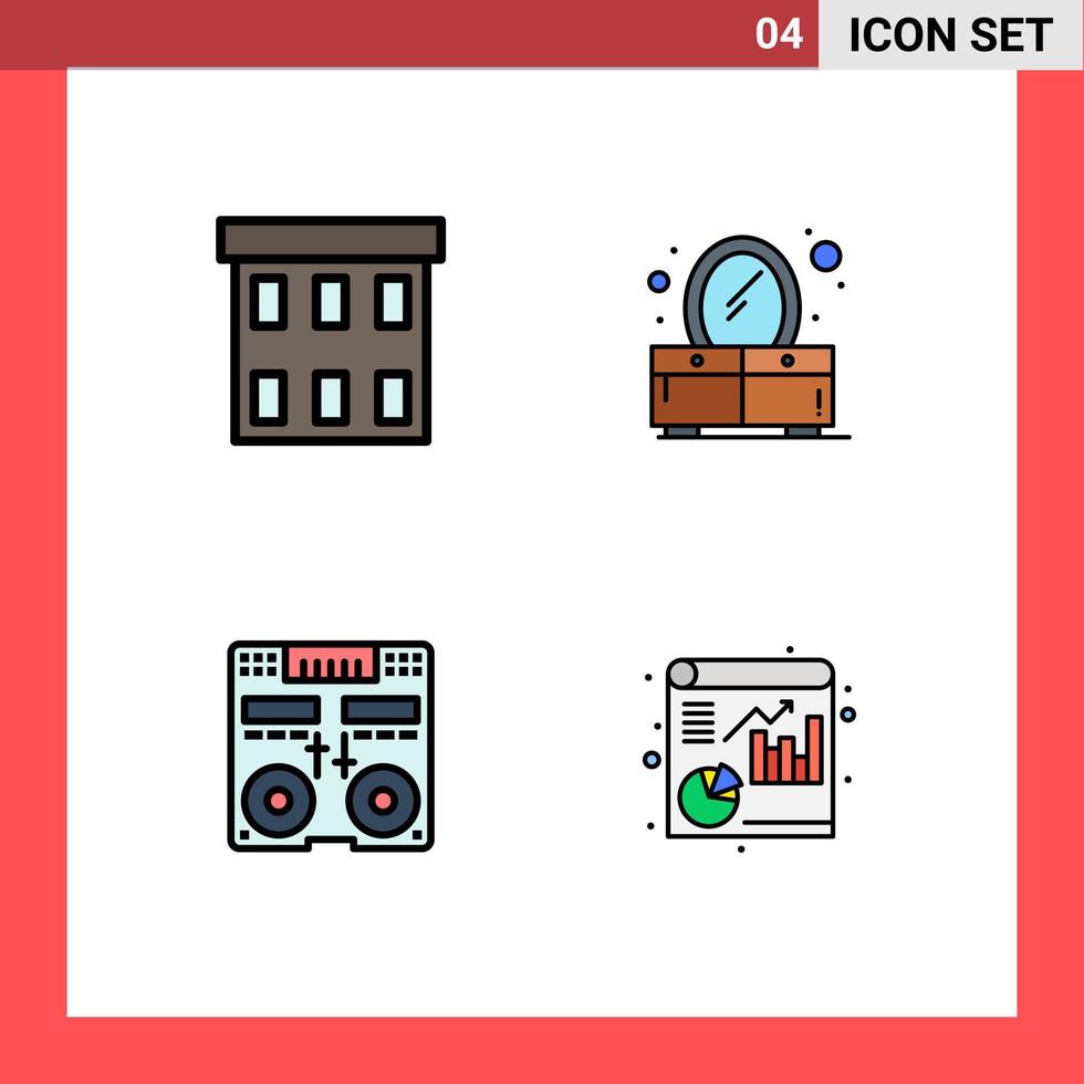 groupe de 4 signes et symboles de couleurs plates remplies pour la construction d'éléments de conception vectoriels modifiables de mélangeur de commode de console de société vecteur