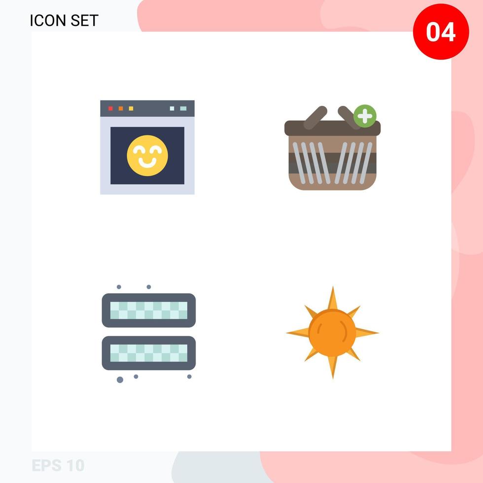ensemble de 4 icônes vectorielles plates sur la grille pour les éléments de conception vectoriels modifiables du plateau de magasinage du site Web du cube du navigateur vecteur