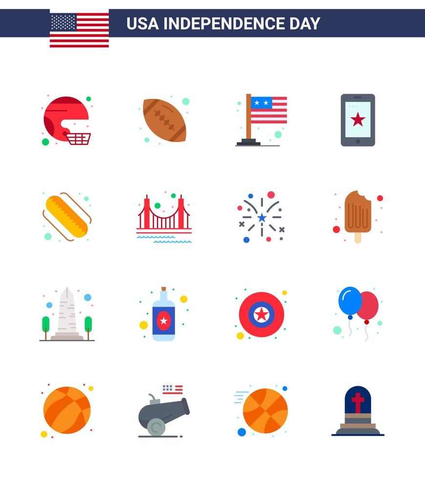 joyeux jour de l'indépendance 4 juillet ensemble de 16 appartements pictogramme américain d'irlande téléphone sport mobile international modifiable usa jour éléments de conception vectorielle vecteur