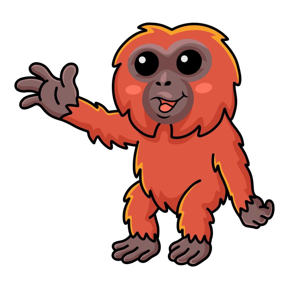 mignon petit dessin animé orang-outan agitant la main vecteur