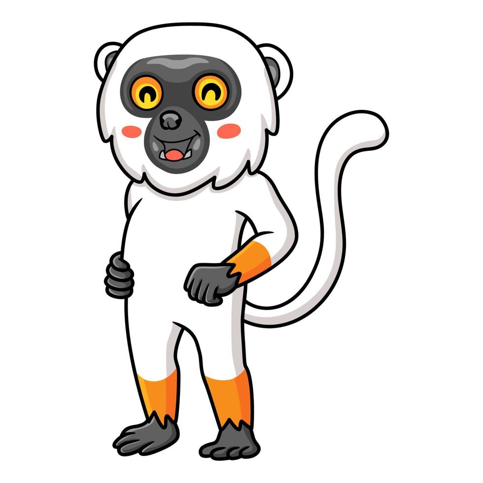 dessin animé mignon singe lémurien sifaka debout vecteur