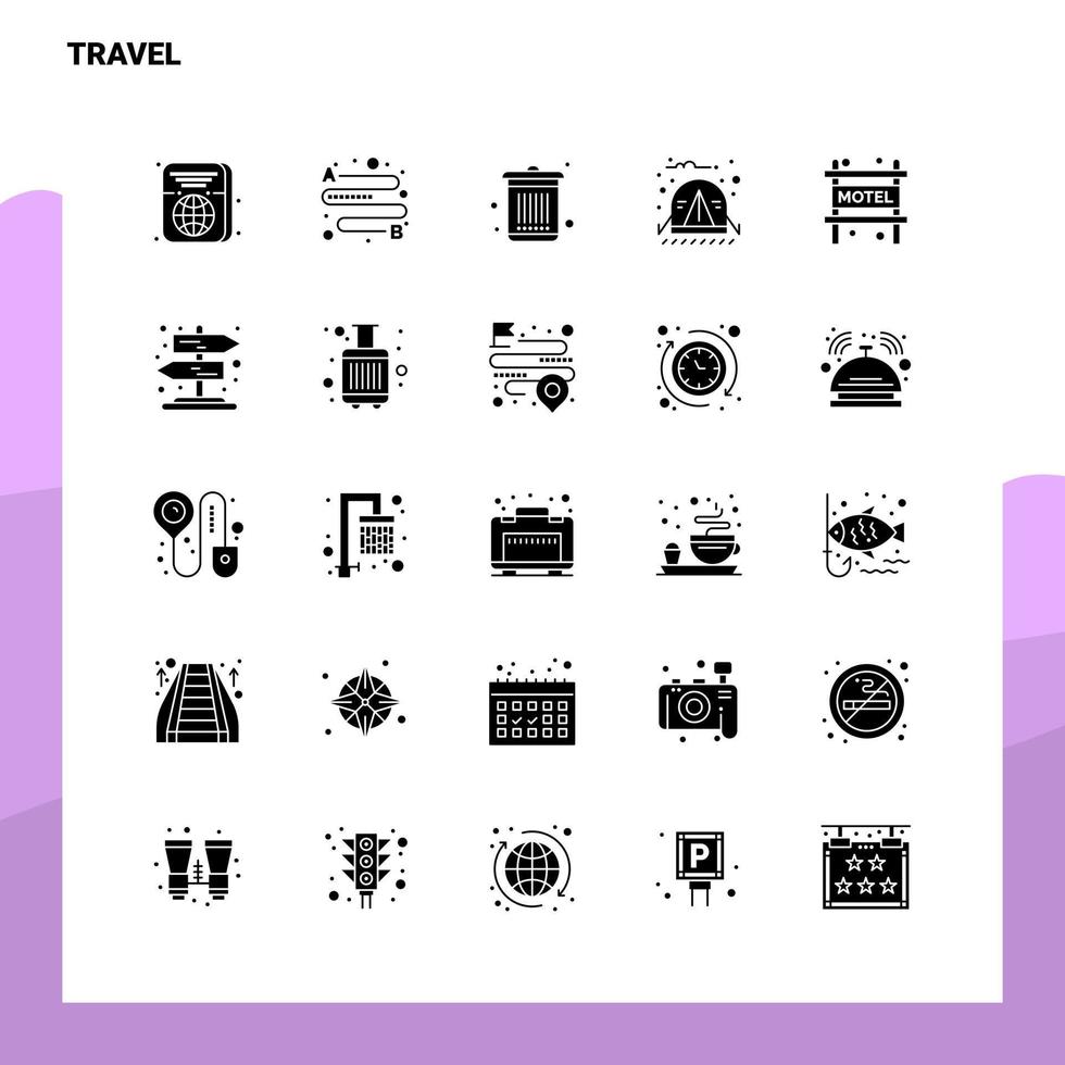 25 icônes de voyage définies modèle d'illustration vectorielle d'icône de glyphe solide pour des idées web et mobiles pour une entreprise vecteur