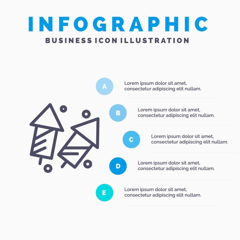 célébrer noël crackers diwali feux d'artifice nouvel an ligne icône avec 5 étapes présentation infographie fond vecteur