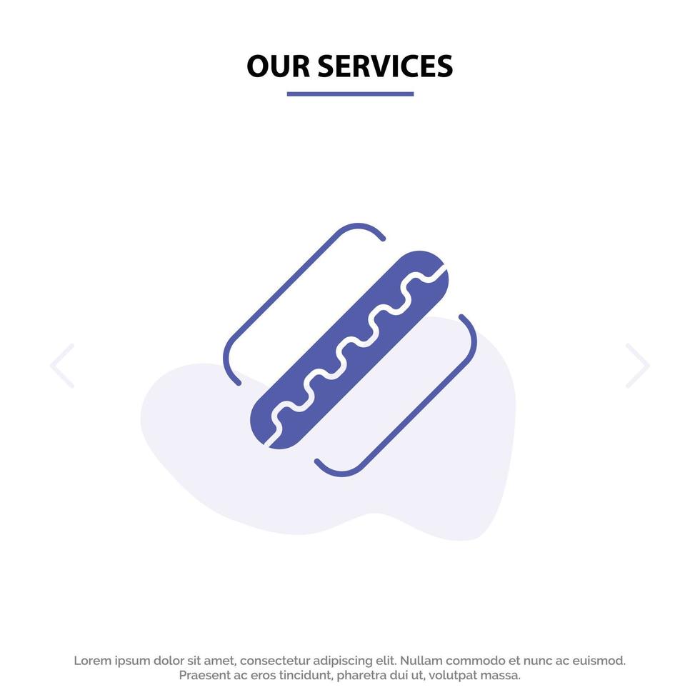 nos services amérique américain hotdog états solide glyphe icône modèle de carte web vecteur