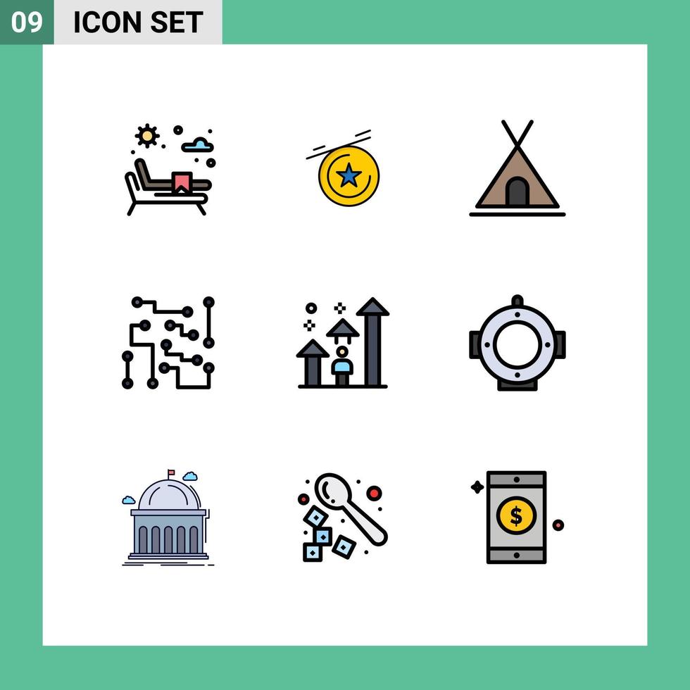 9 icônes créatives signes et symboles modernes de progrès succès voyage homme sciences physiques éléments de conception vectoriels modifiables vecteur