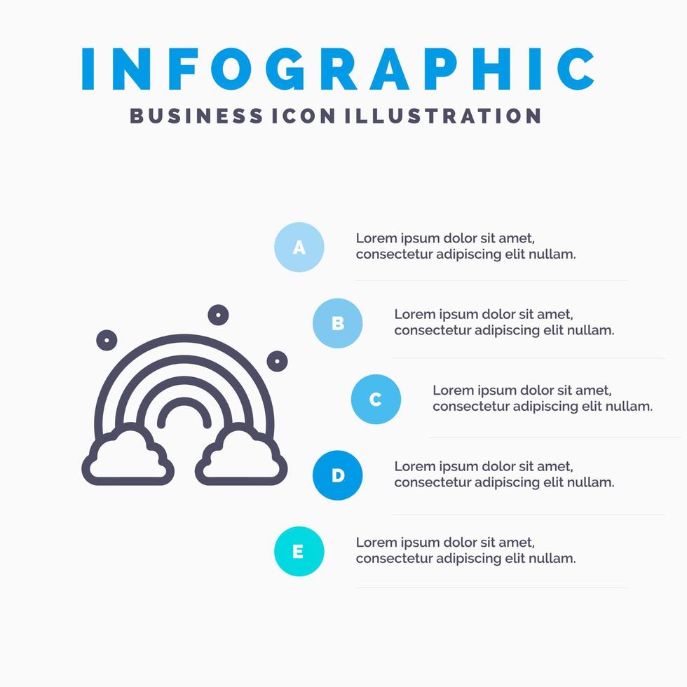 icône de ligne de vague de printemps arc-en-ciel nature avec fond d'infographie de présentation en 5 étapes vecteur