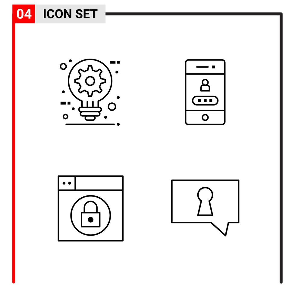 4 icônes générales pour la conception de sites Web d'impression et d'applications mobiles 4 signes de symboles de contour isolés sur fond blanc 4 pack d'icônes vecteur