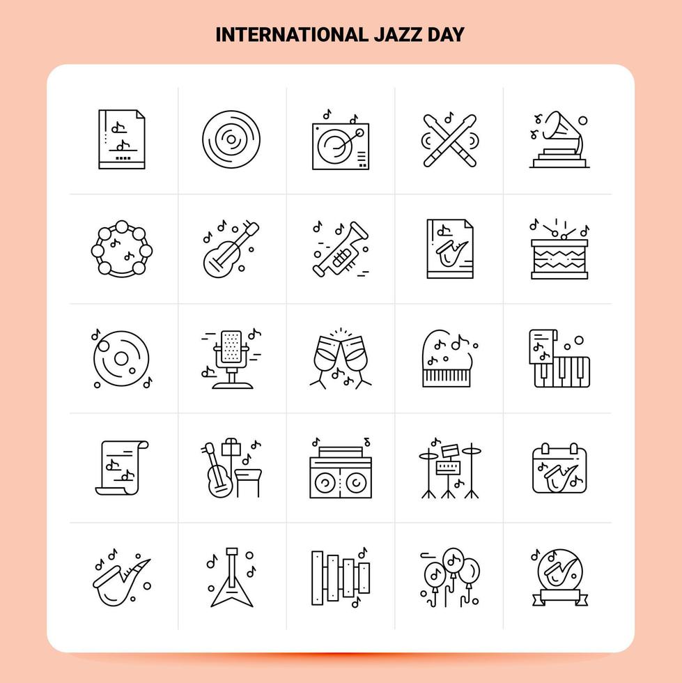 contour 25 jeu d'icônes de la journée internationale du jazz conception de style de ligne vectorielle icônes noires définies pack de pictogrammes linéaires idées d'affaires web et mobiles conception illustration vectorielle vecteur